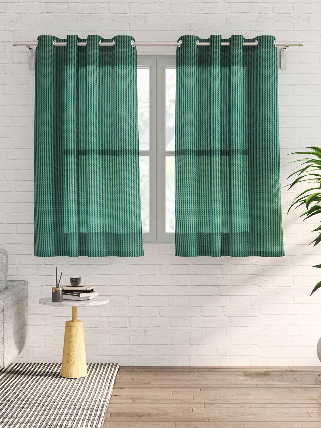 

Home Centre Pacific-Venice Green 2 Pieces Abstract Sheer Window Curtains