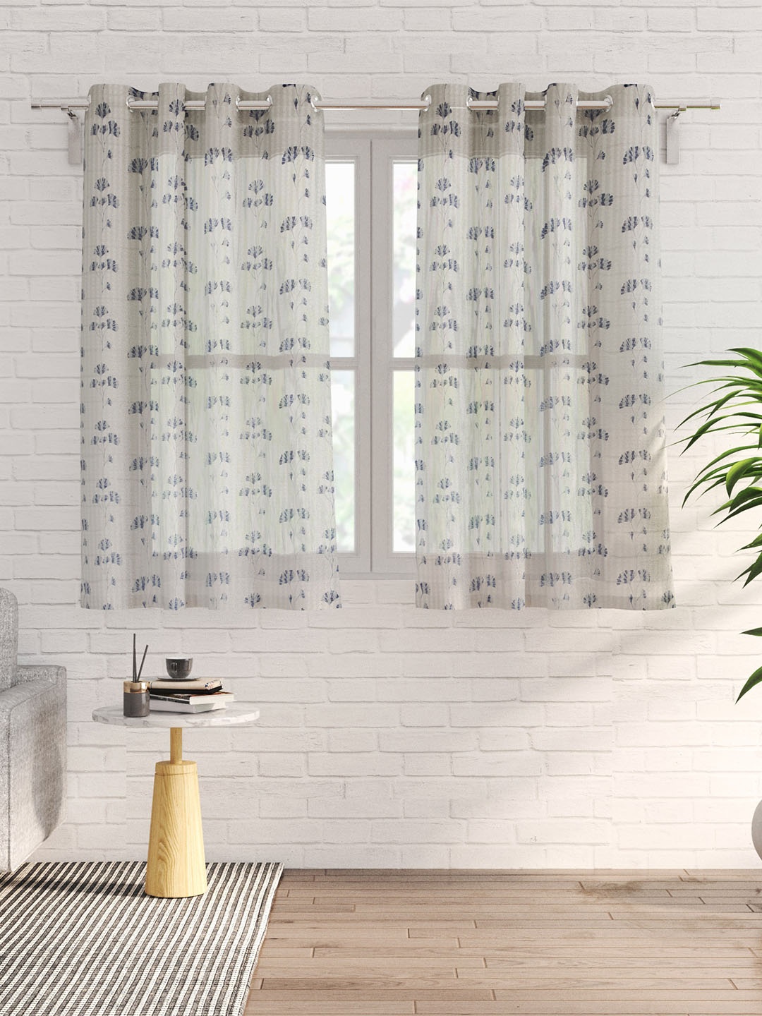 

Home Centre Pacific Venice Blue & White 2 Pieces Floral Printed Sheer Window Curtains