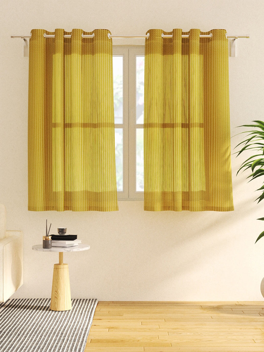 

Home Centre Pacific Venice Green 2 Pieces Striped Sheer Window Curtains