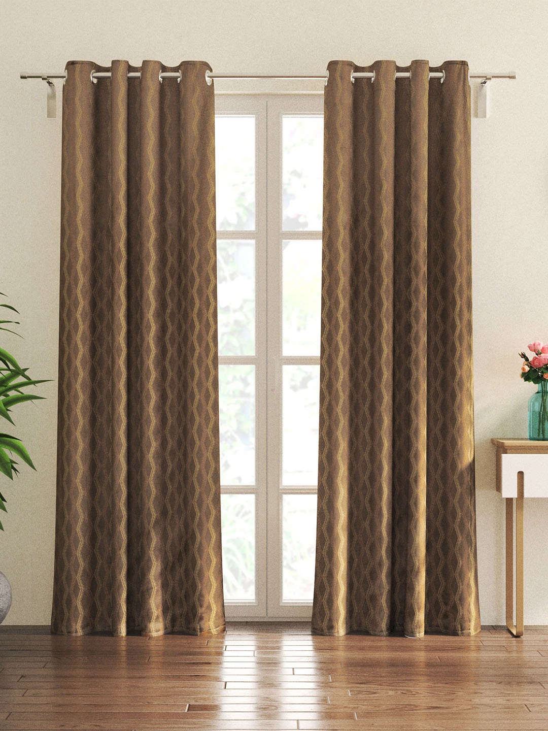 

Home Centre Sketch Brown 2 Pieces Geometric Black Out Door Curtains