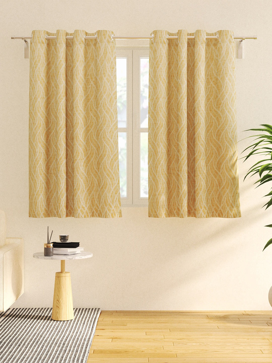 

Home Centre Morris Yellow & White 2 Pieces Ethnic Motifs Printed Black Out Window Curtains