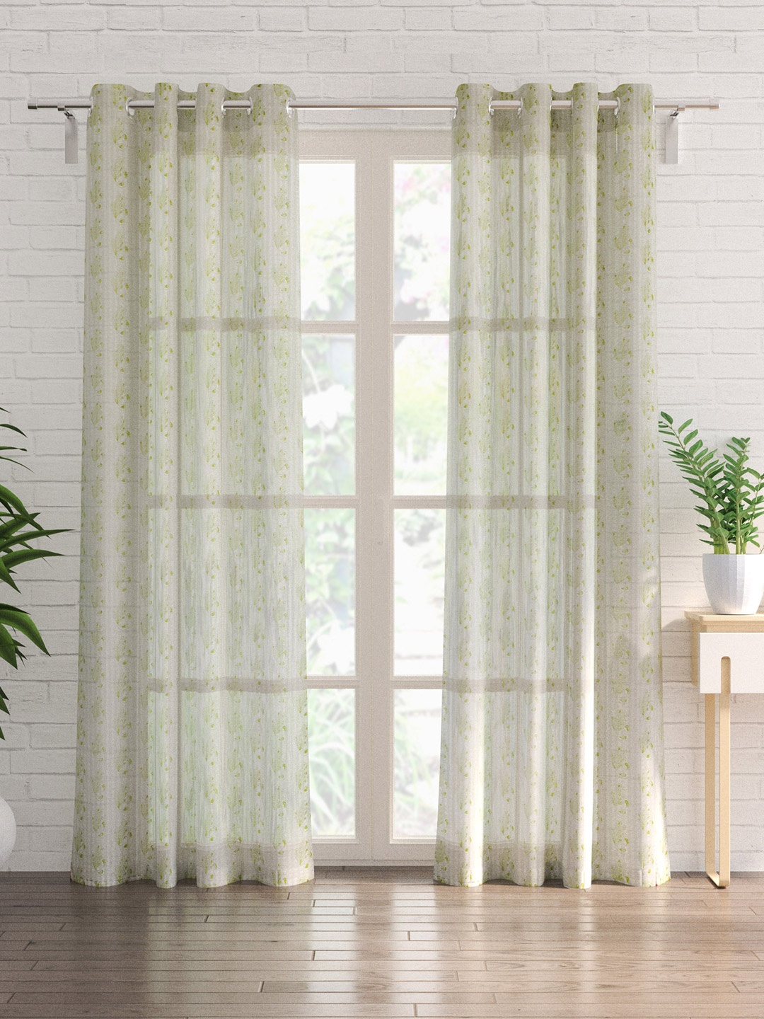 

Home Centre Pacific Venice White & Green 2 Pieces Ethnic Motifs Sheer Door Curtains