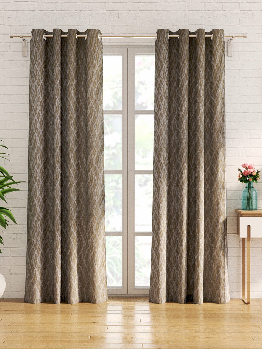 

Home Centre Morris Brown 2 Pieces Embroidered Black Out Door Curtains