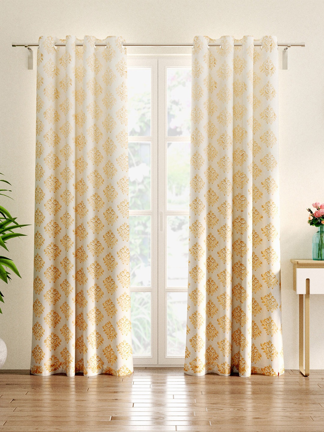 

Home Centre Crystal Off White & Beige 2 Pieces Ethnic Motifs Black Out Door Curtains