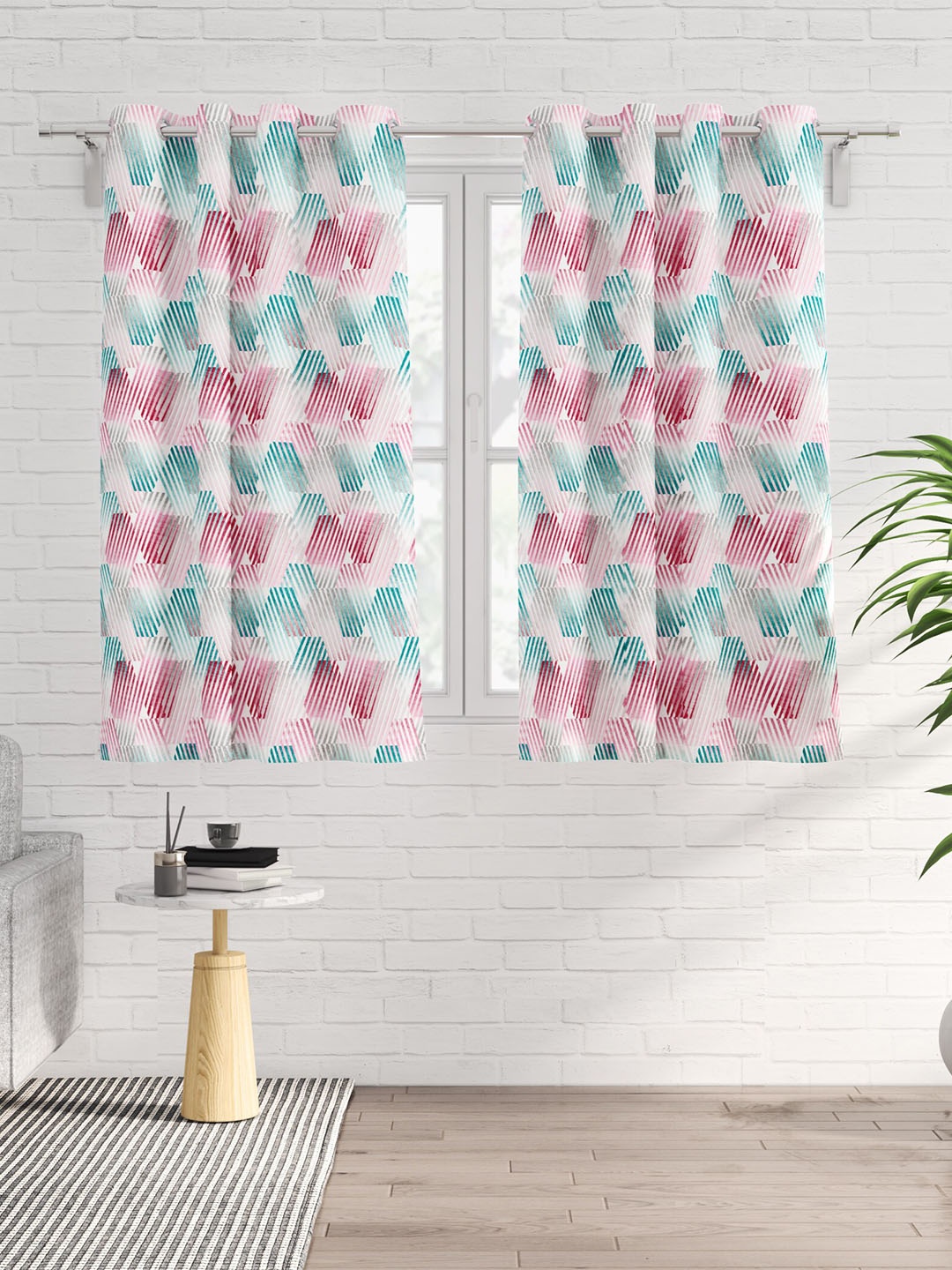 

Home Centre Saddle Pink & Blue 2 Pieces Black Out Window Curtains