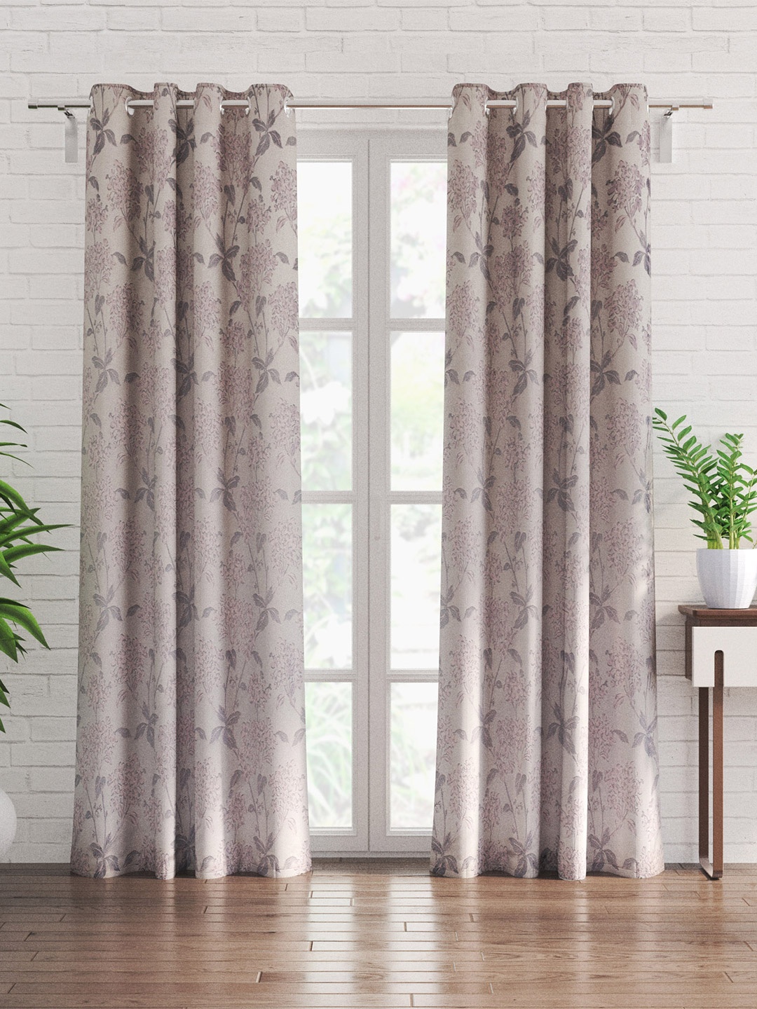 

Home Centre Sketch Grey 2 Pieces Ethnic Motifs Black Out Jacquard Door Curtains