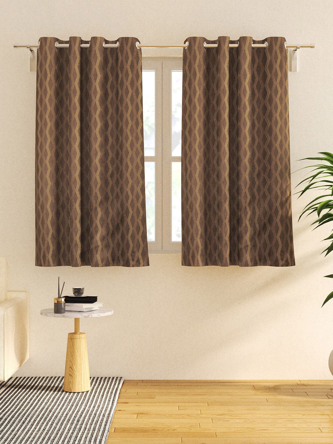 

Home Centre Brown 2 Pieces Geometric Black Out Window Curtains