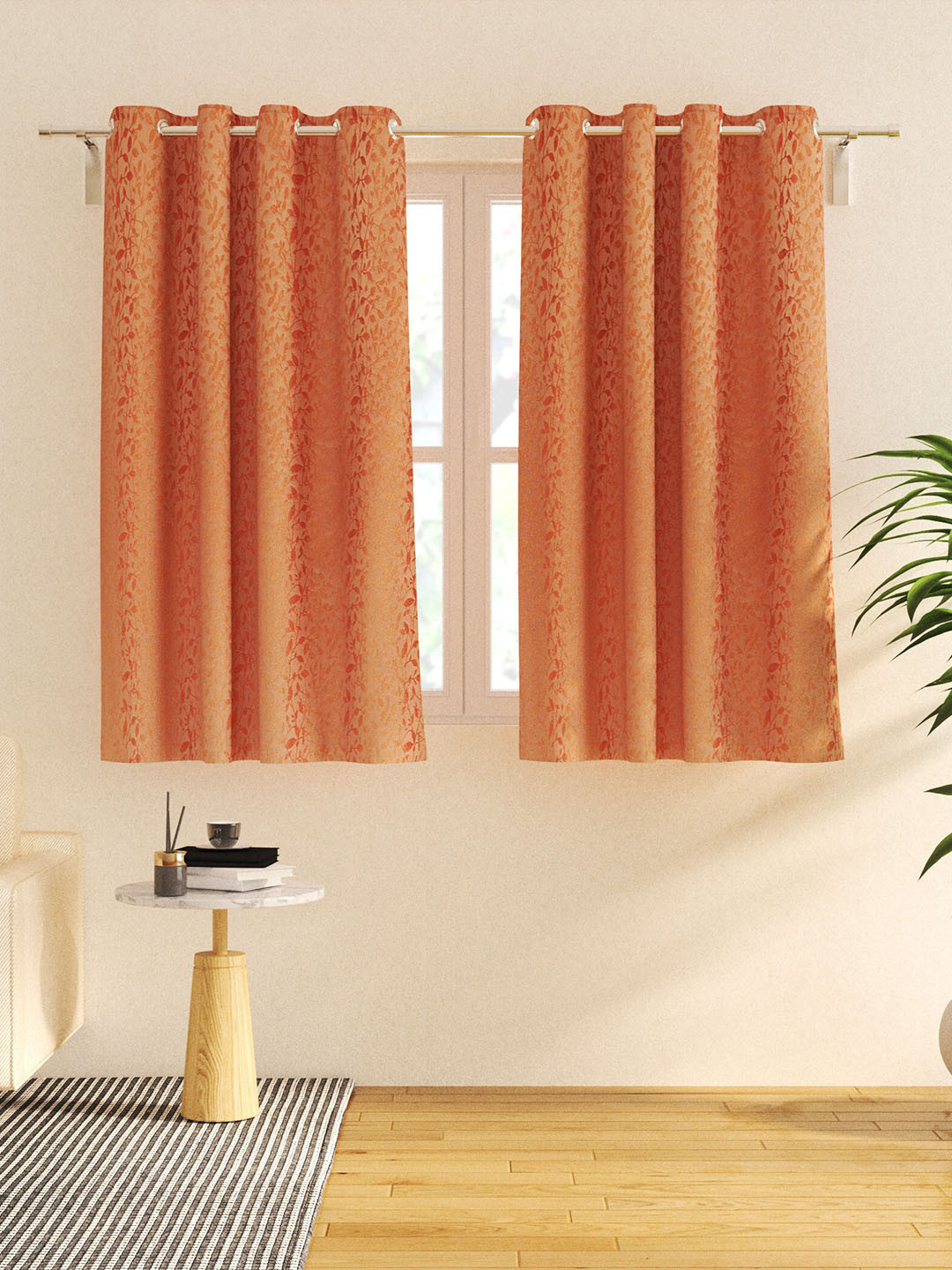 

Home Centre Sketch Peach-Coloured 2 Pieces Floral Black Out Window Curtains