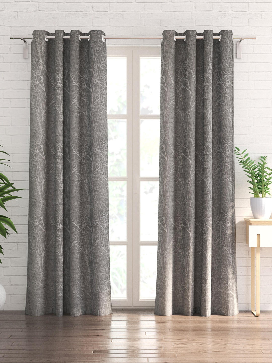 

Home Centre Morris Grey 2 Pieces Self Design Blackout Door Curtains