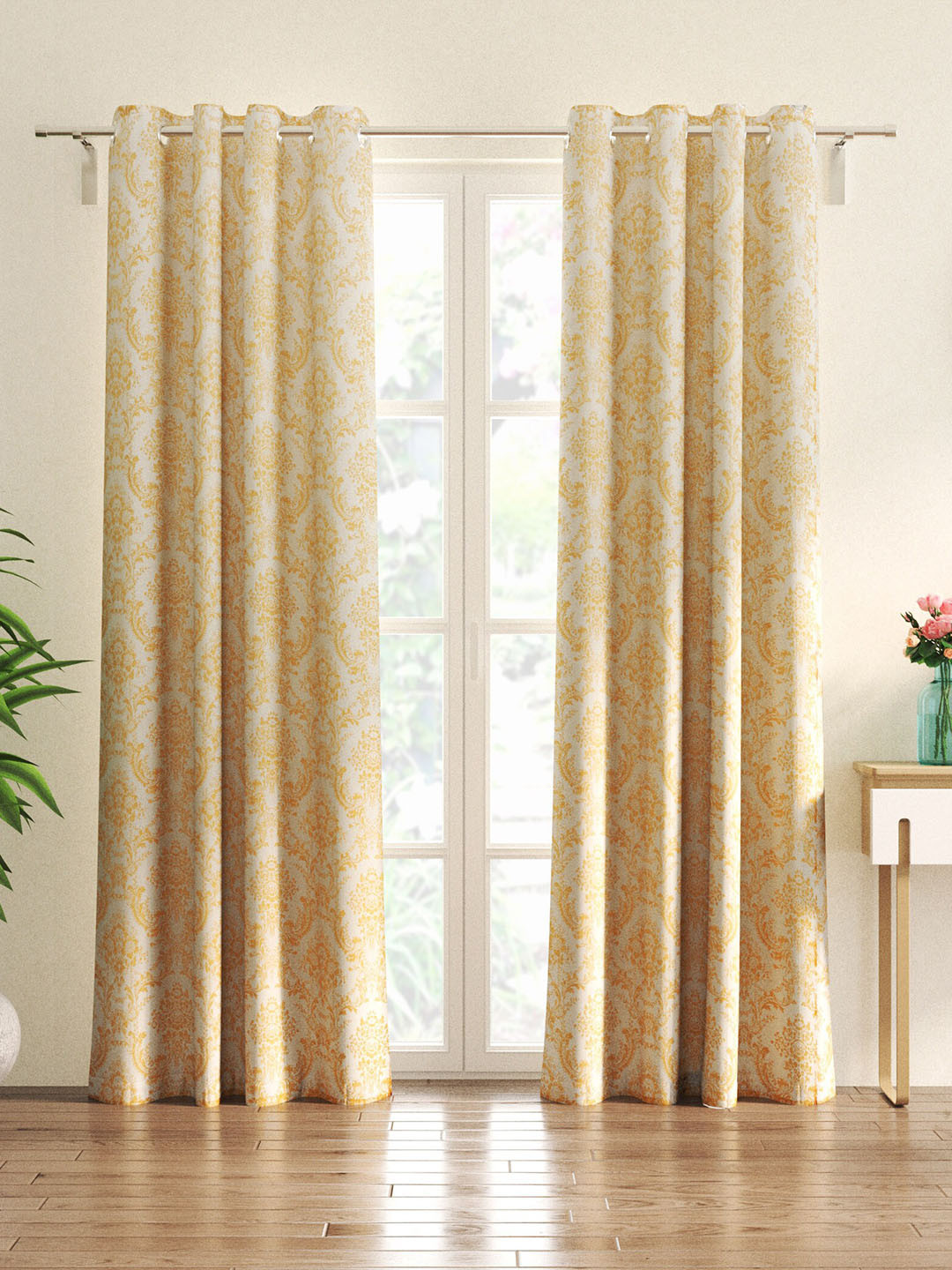 

Home Centre Crystal Yellow 2 Pieces Floral Blackout Door Curtains