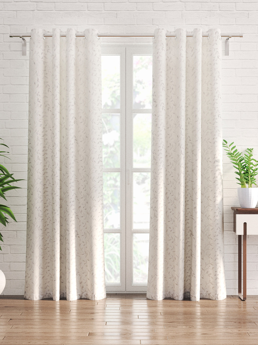 

Home Centre Crystal White 2 Pieces Floral Black Out Door Curtains
