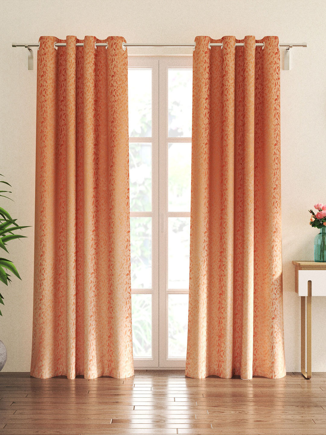 

Home Centre Sketch Peach-Coloured 2 Pieces Floral Black Out Door Curtains