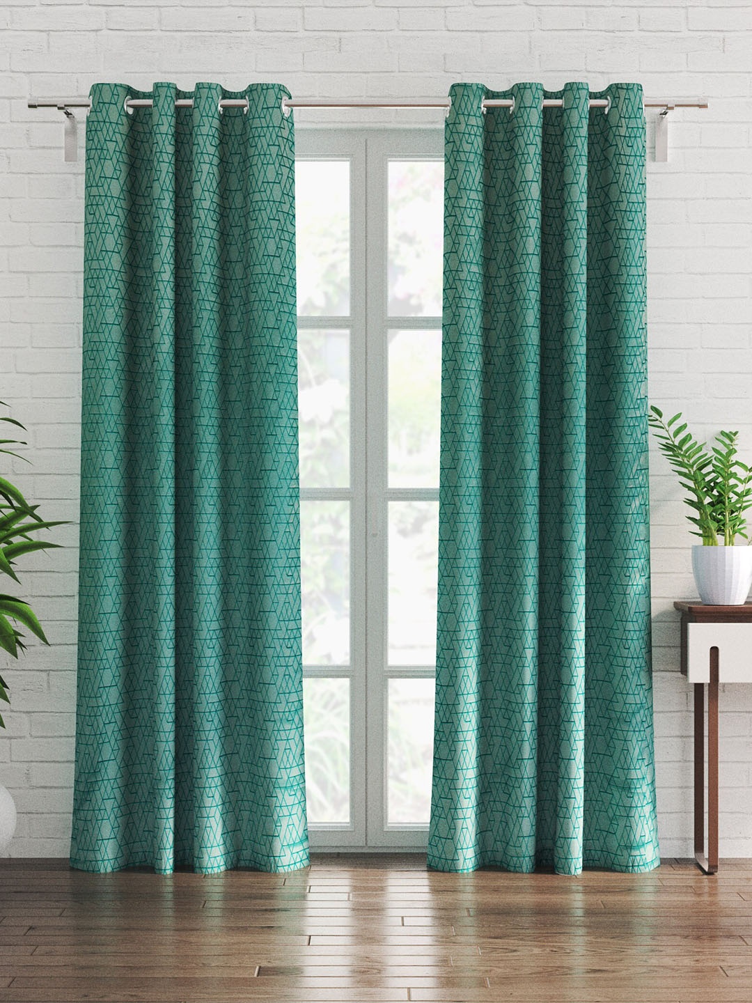 

Home Centre Sketch Green 2 Pieces Geometric Black Out Door Curtains