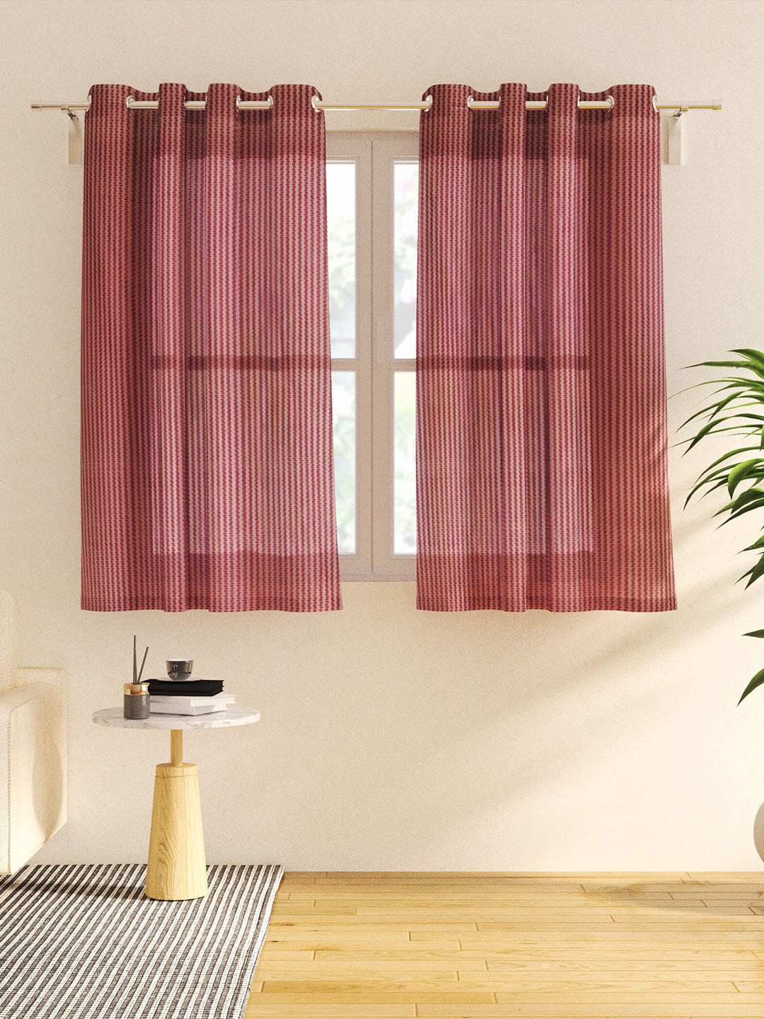 

Home Centre Pacific Venice Purple 2 Pieces Striped Sheer Window Curtains