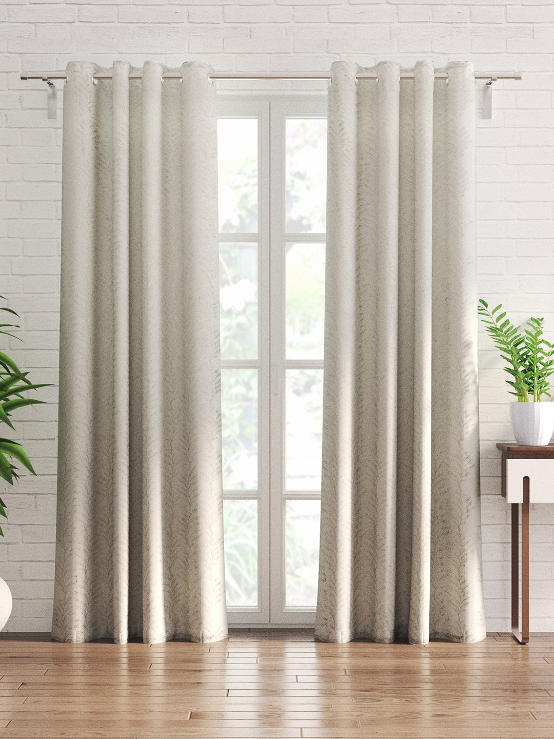 

Home Centre Crystal Grey 2 Pieces Floral Black Out Door Curtains