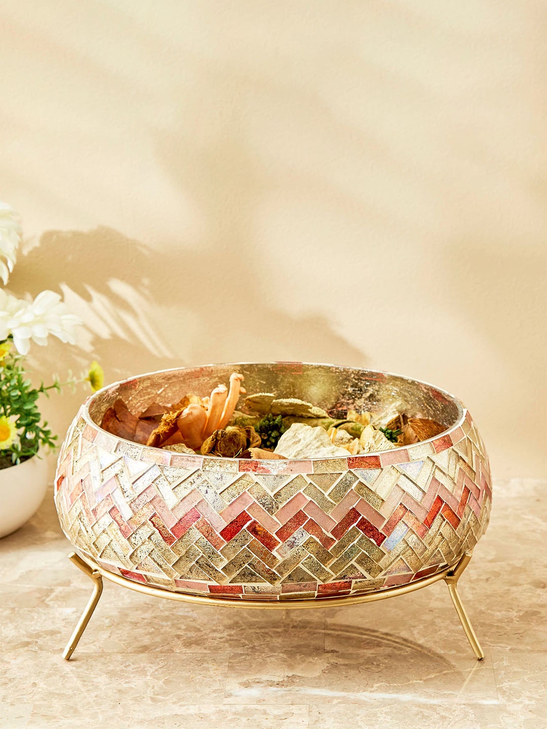 

Home Centre Gold-Toned Mabel Decor Glass Mosaic Bowl With Stand