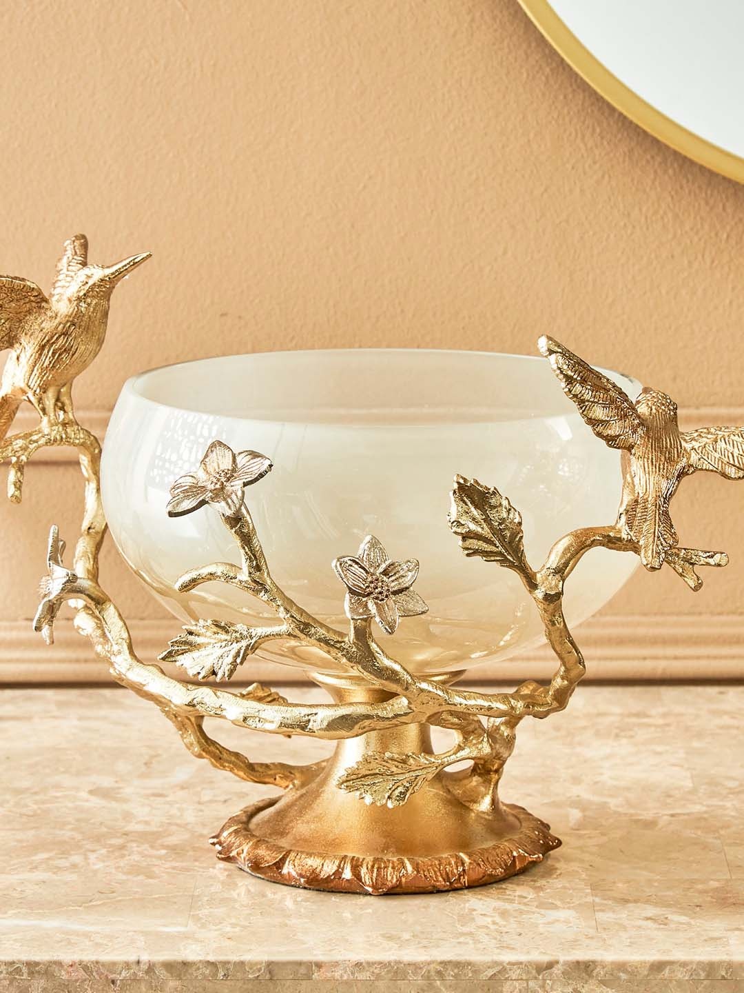 

Home Centre Eternity Vivere Cream Aluminium & Glass Humming Bird Decorative Bowl, Gold