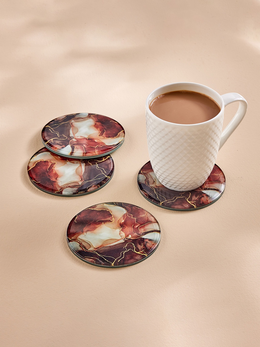 

Home Centre Breccia Brown 4 Pieces Glass Printed Coasters