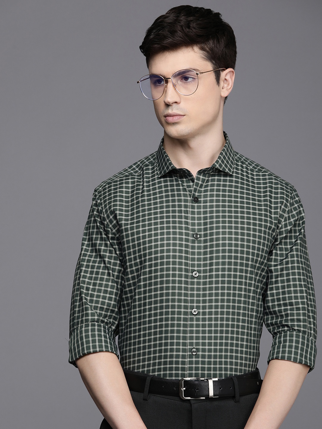 

Louis Philippe Slim Fit Tartan Checked Formal Shirt, Green