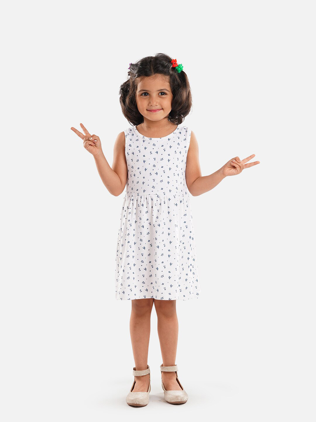 

Zalio Girls Floral Printed Pure Cotton Fit & Flare Dress, White