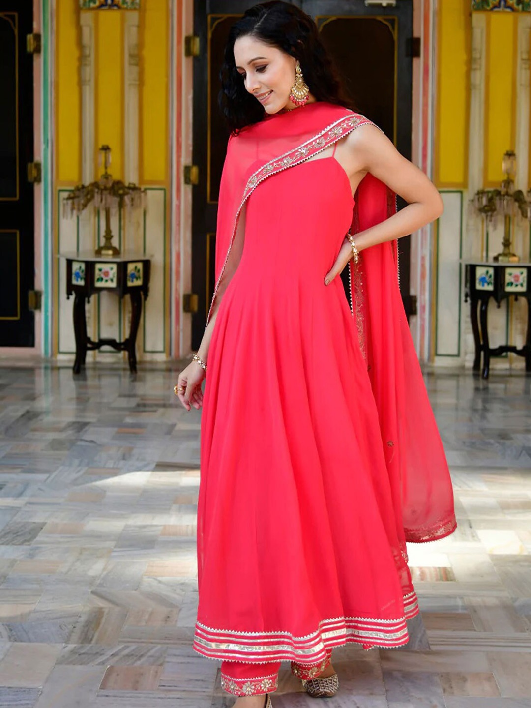 

Lirose Gotta Patti Kurta with Georgette Palazzos & Dupatta, Pink
