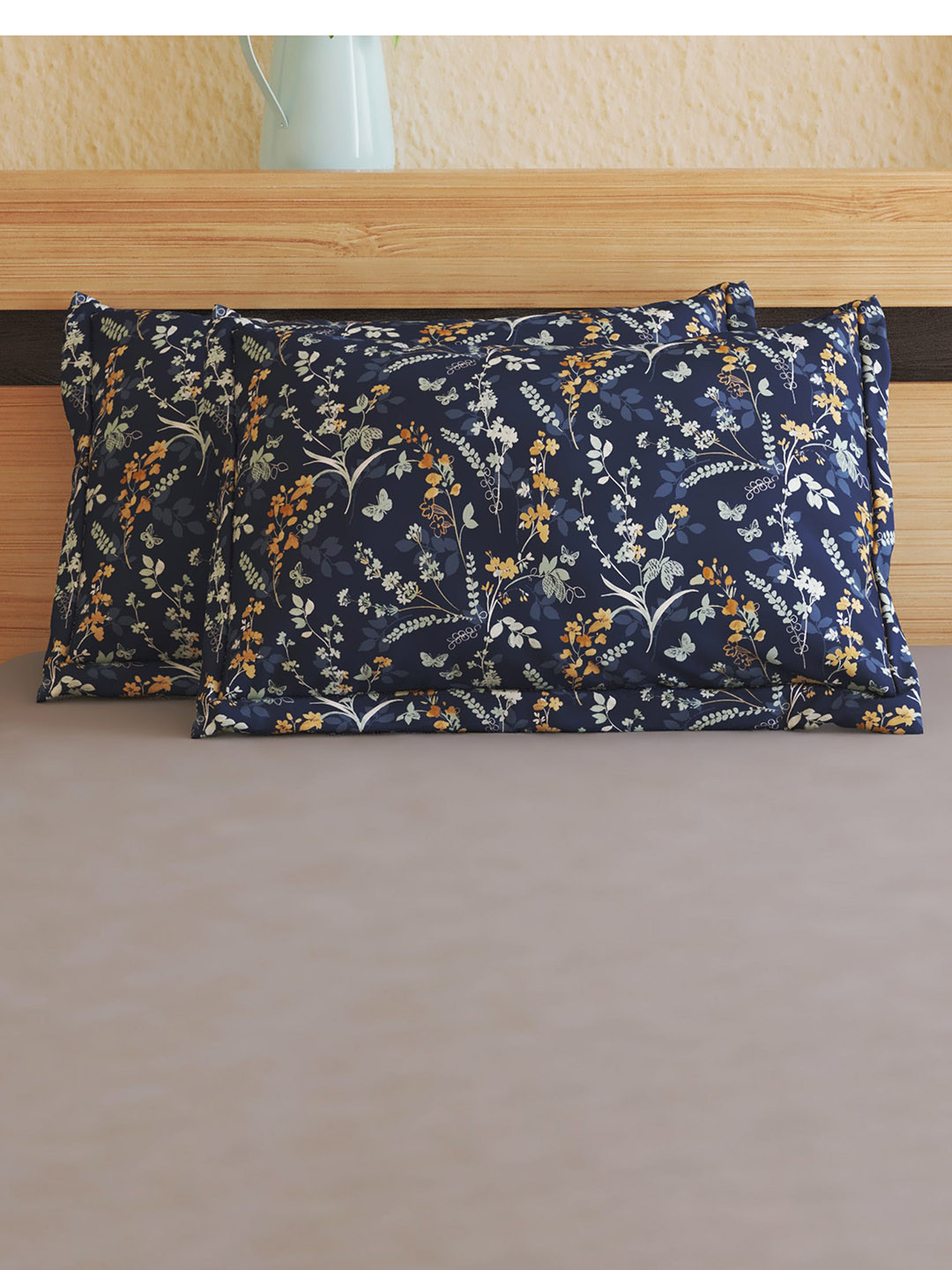 

Home Centre Colour Refresh 2 Pieces Printed Cotton Rectangle Pillow Covers, Blue