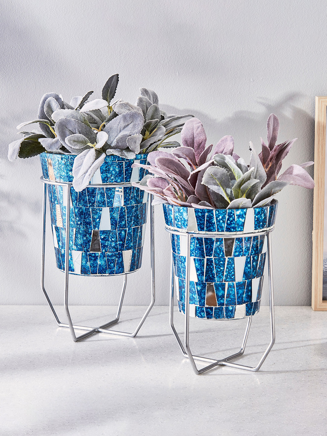 

Home Centre Teal & Silver Toned Mabel Decor Mosaic Planter With Stand