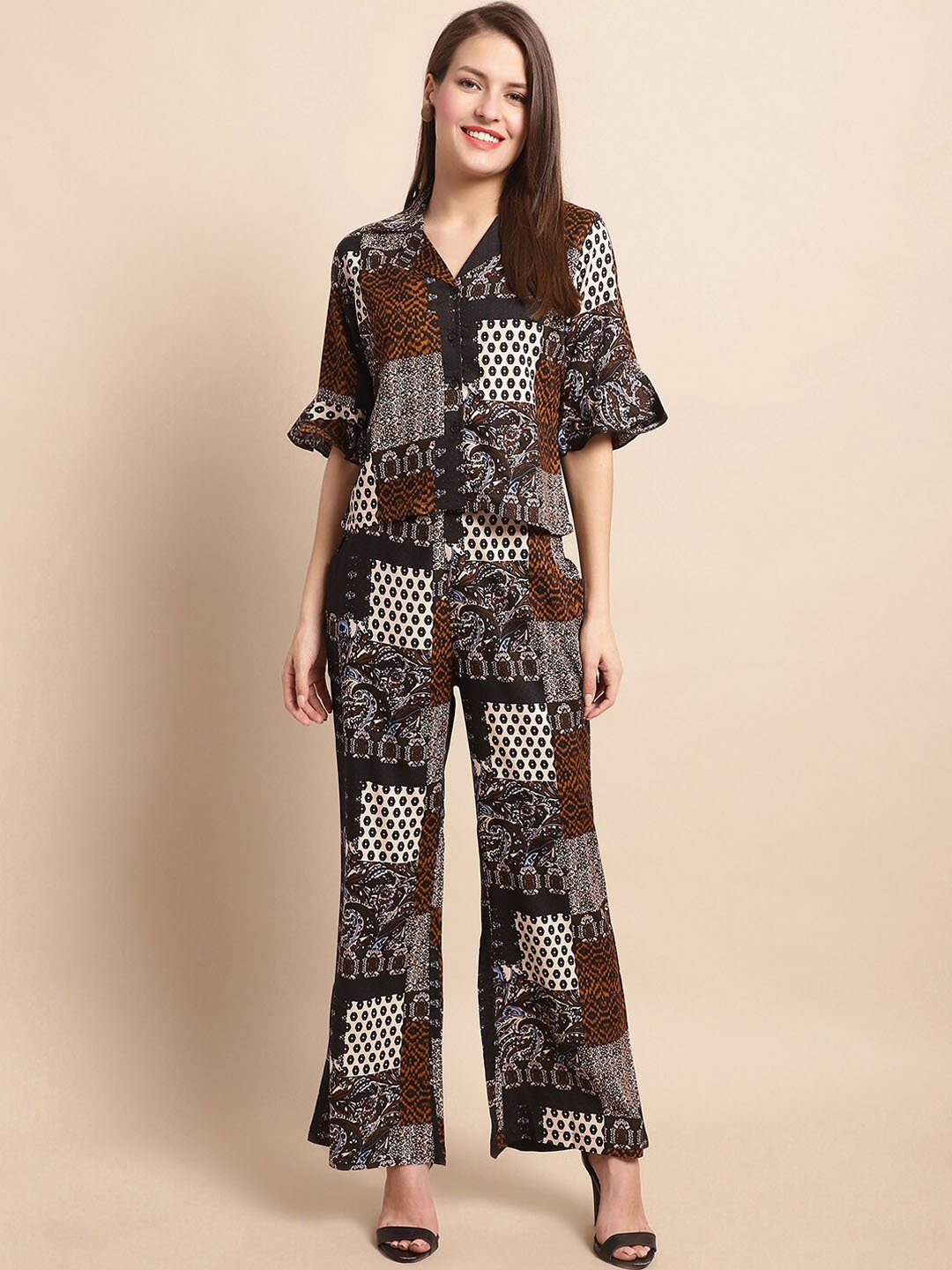 

Claura Black & White Printed Shirt With Trousers