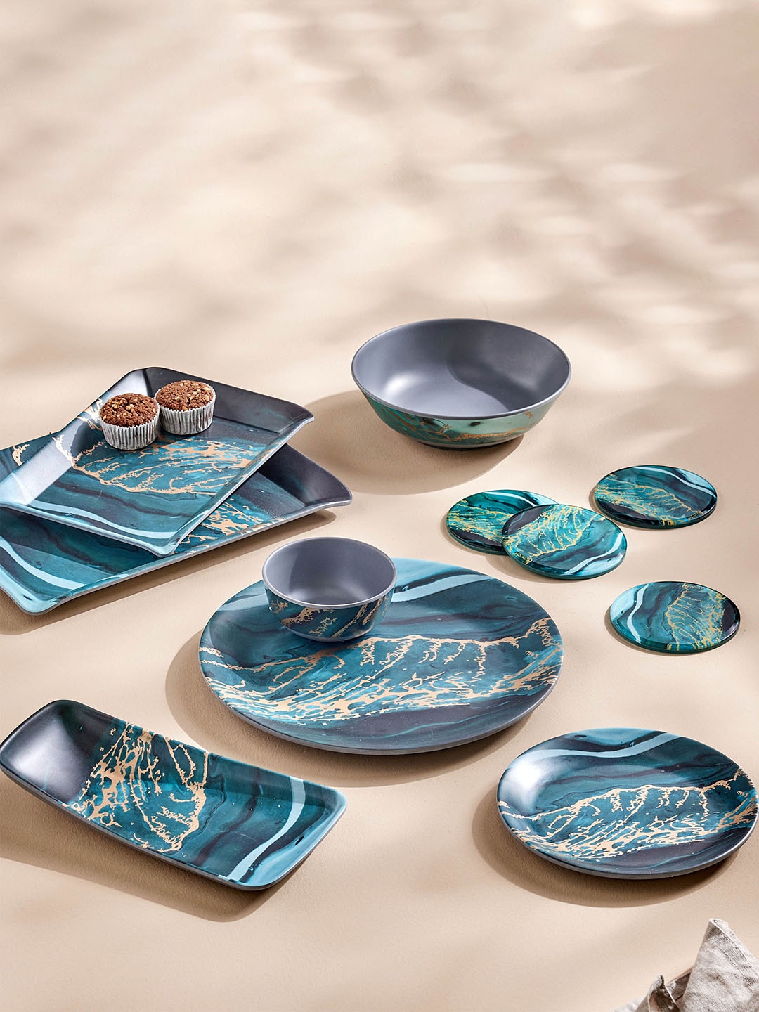 

Home Centre Breccia Melamine Printed Serving Bowl - 780 ML, Blue