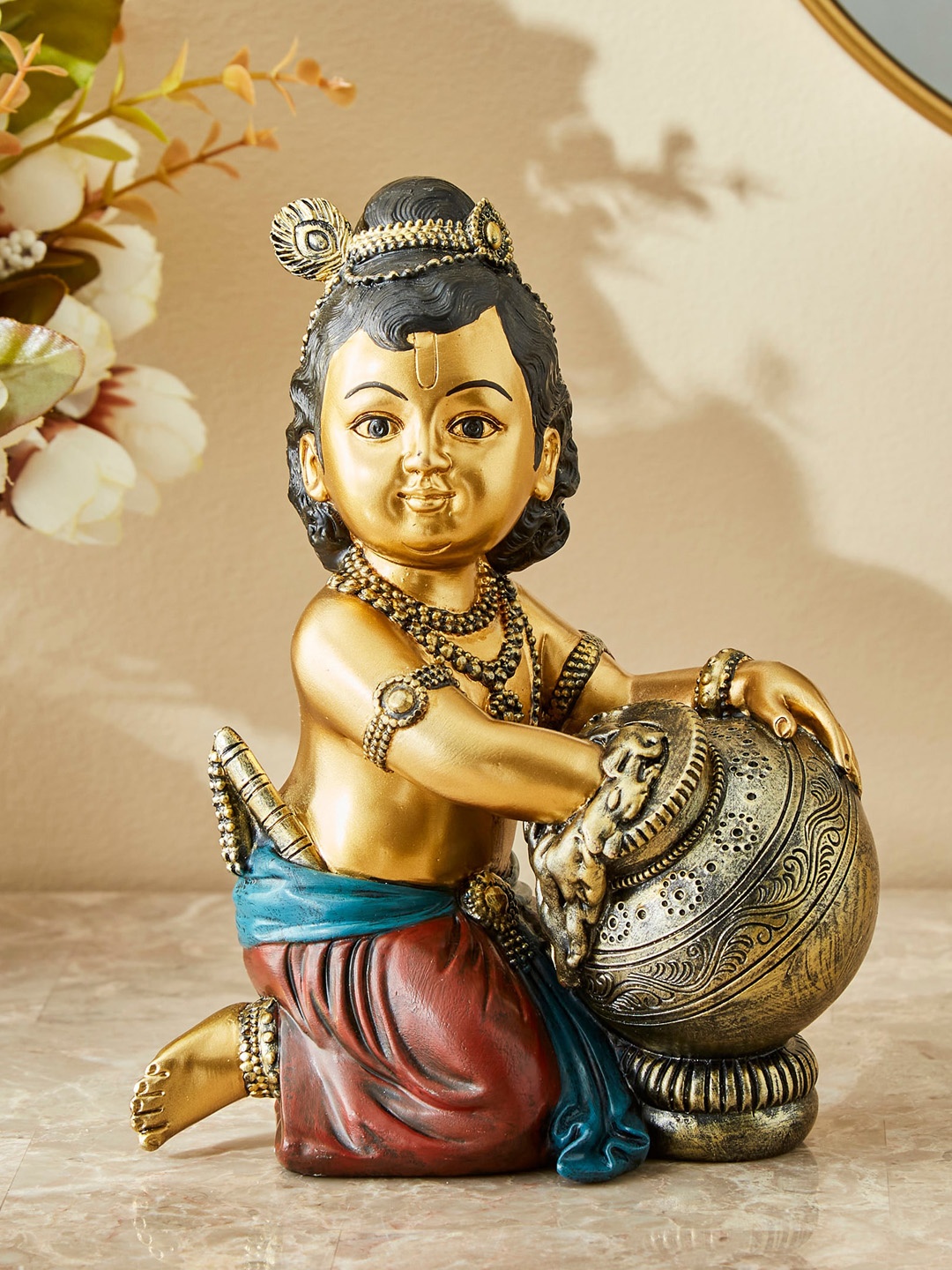 

Home Centre Blue Alpana Polyresin Krishna With Jar Figurine, Gold