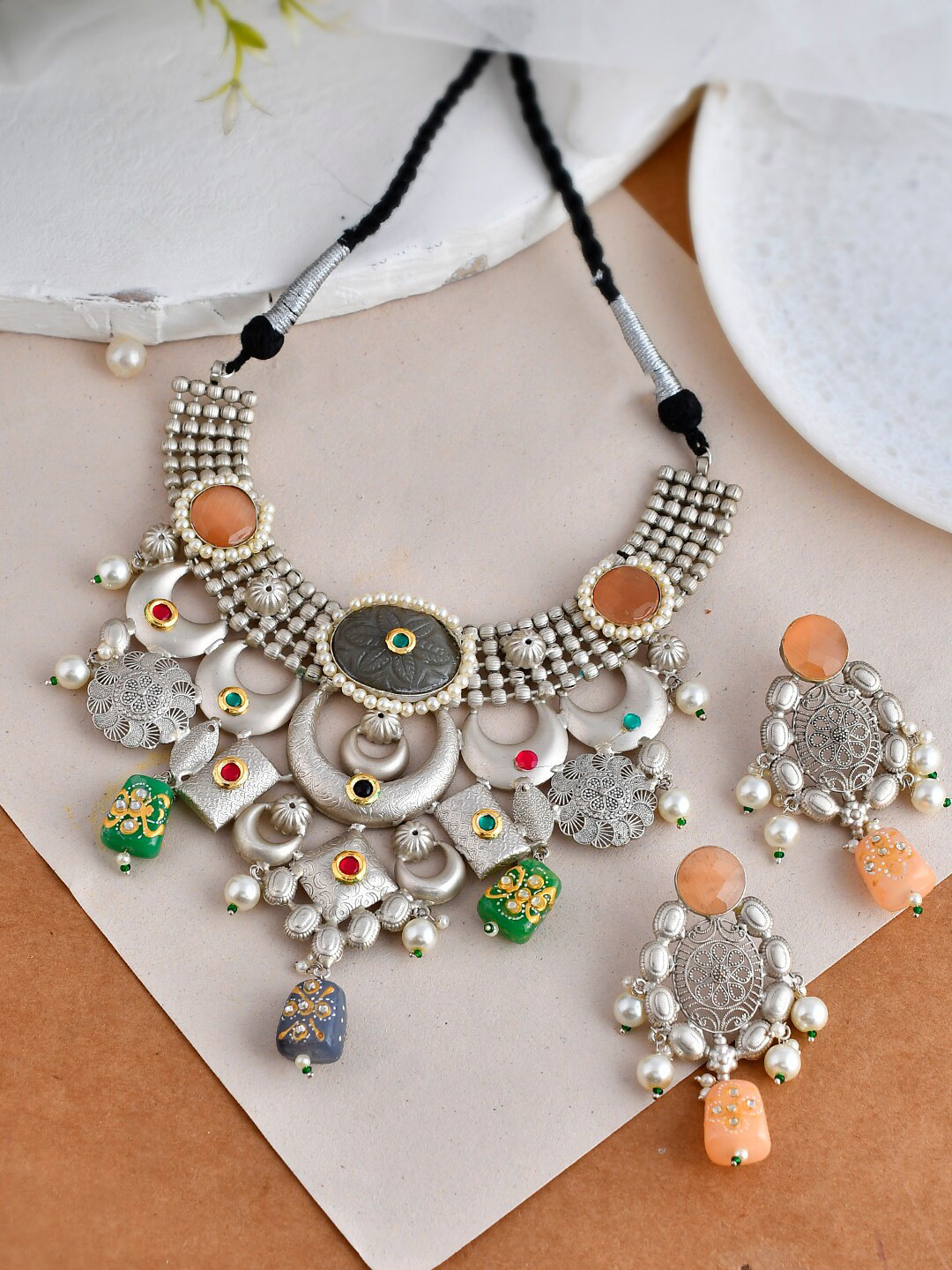 

Silvermerc Designs Silver-Plated Studded Stone Jewelry Set