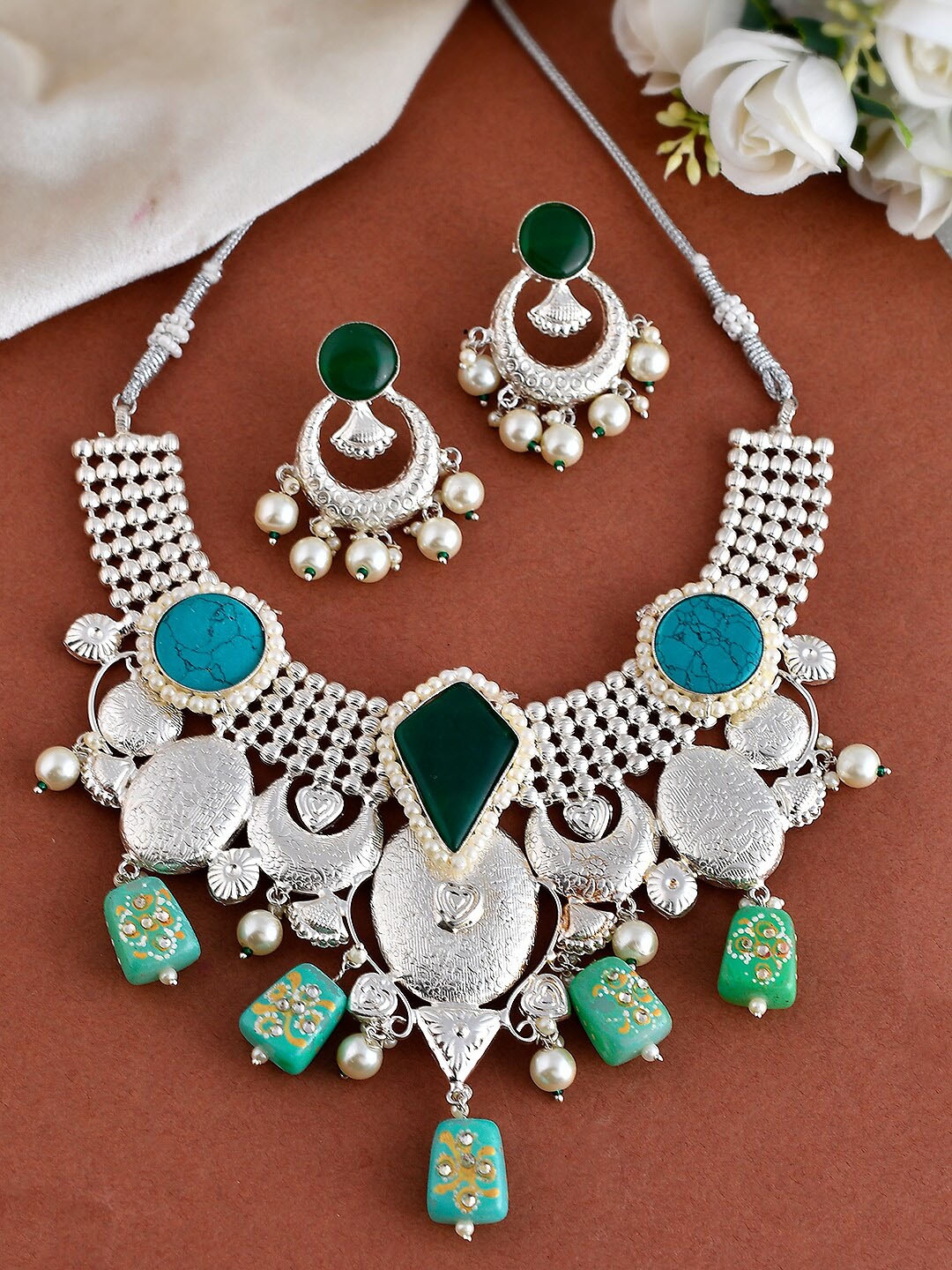 

Silvermerc Designs Silver-Plated Turquoise Jewellery Set