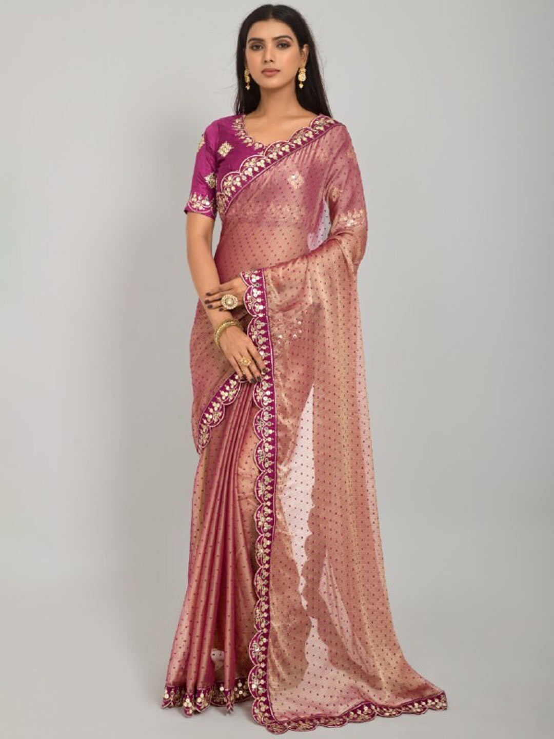 

VEERAX Polka Dot Printed Sequinned Pure Georgette Saree, Purple