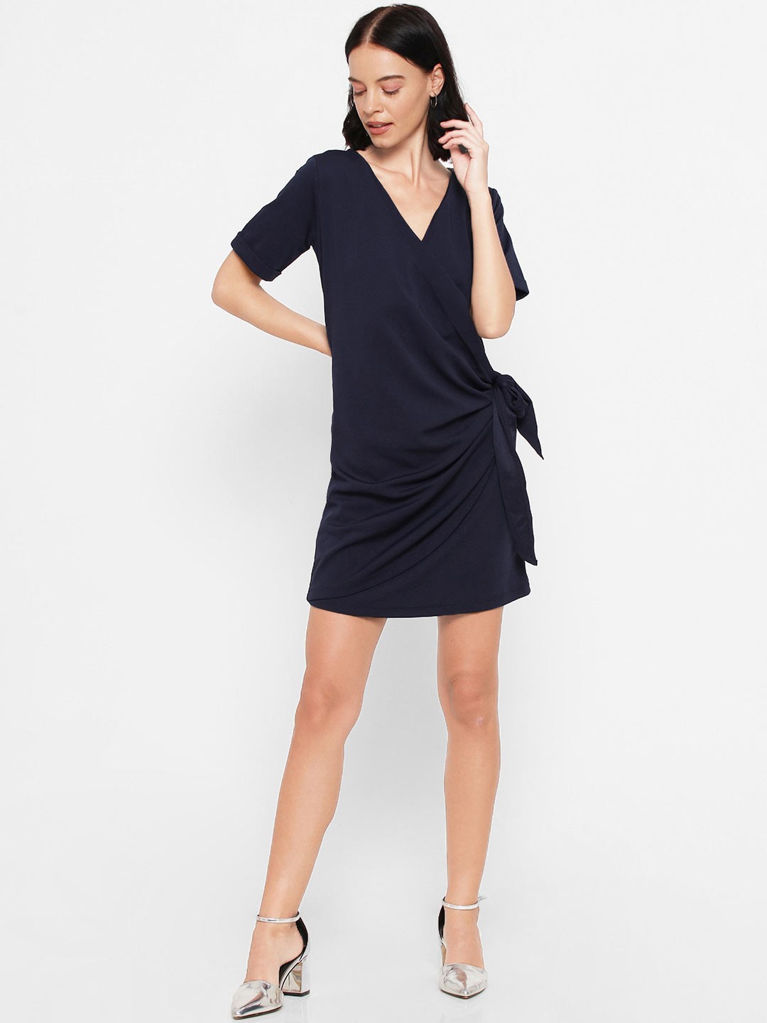 

FOREVER 21 Navy Blue V-Neck Wrap Mini Dress