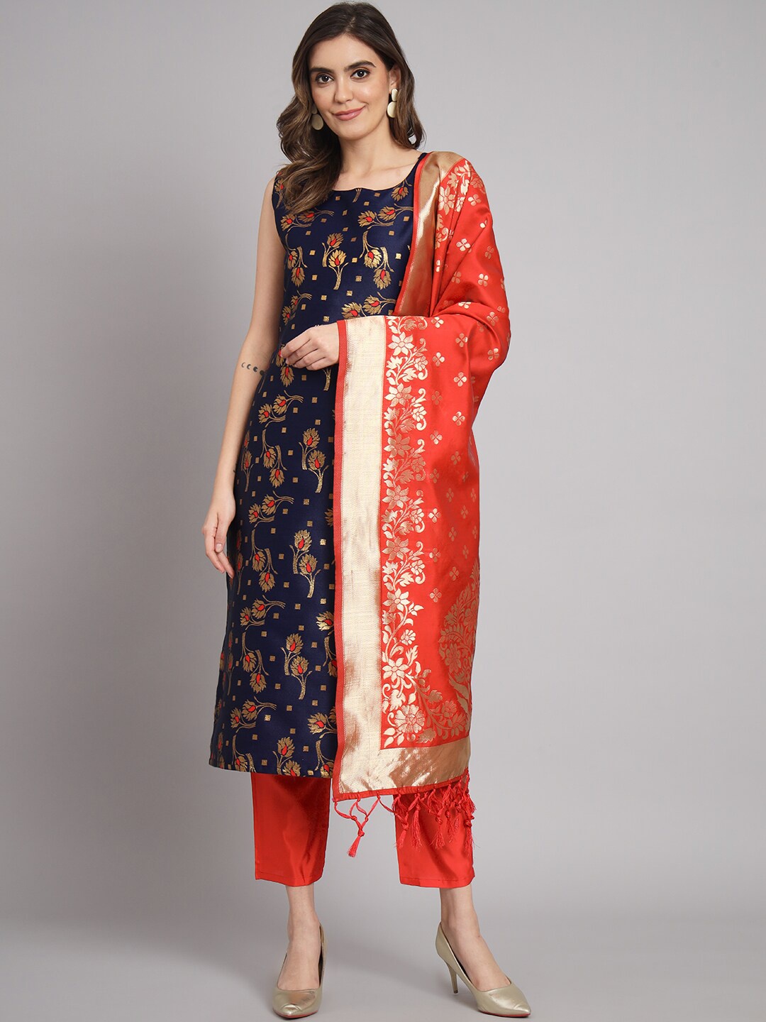

KALINI Ethnic Motifs Woven Design Kurta with Trousers & With Dupatta, Blue