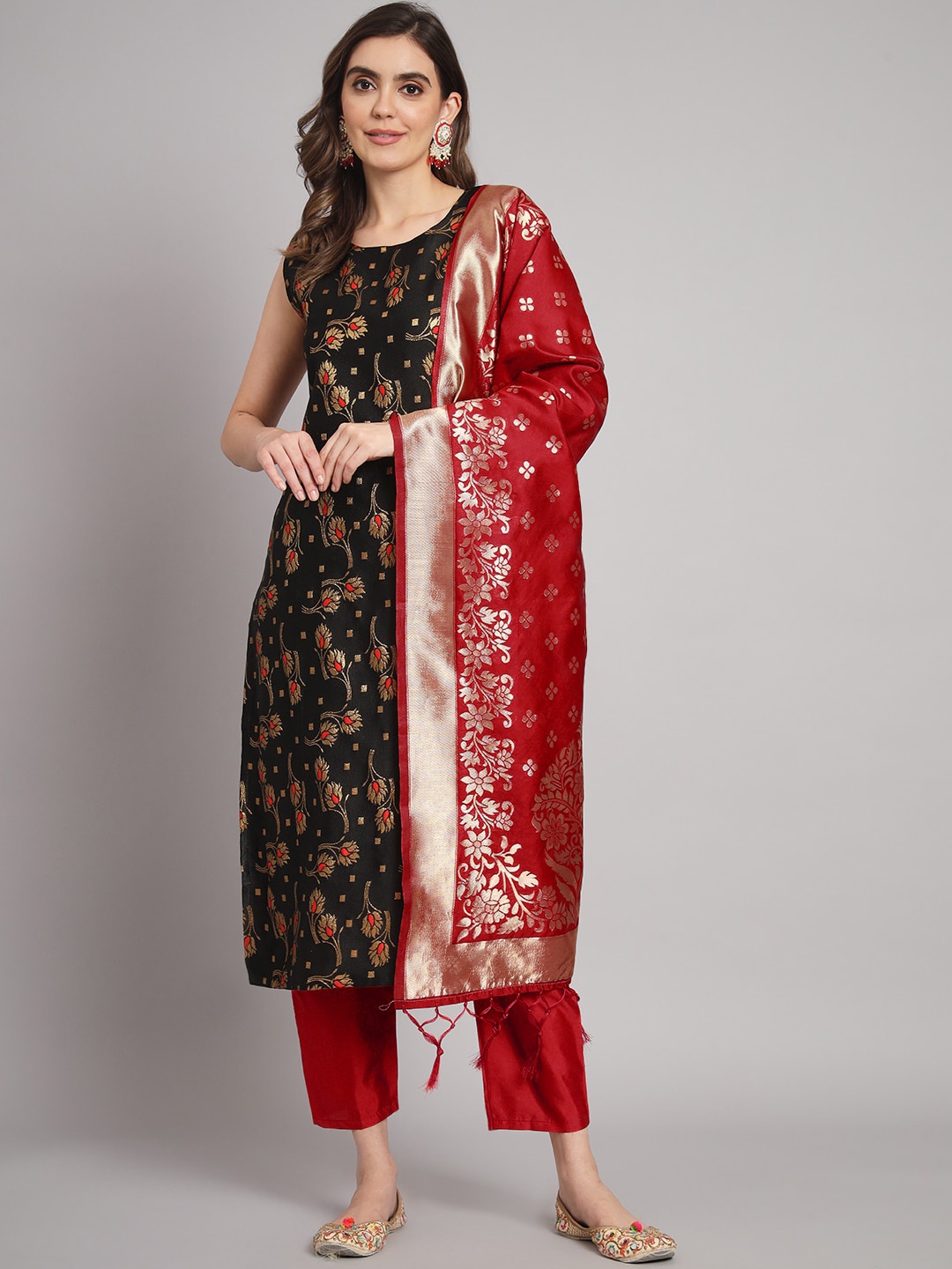 

KALINI Woven Design Kurta with Trousers & With Dupatta, Black