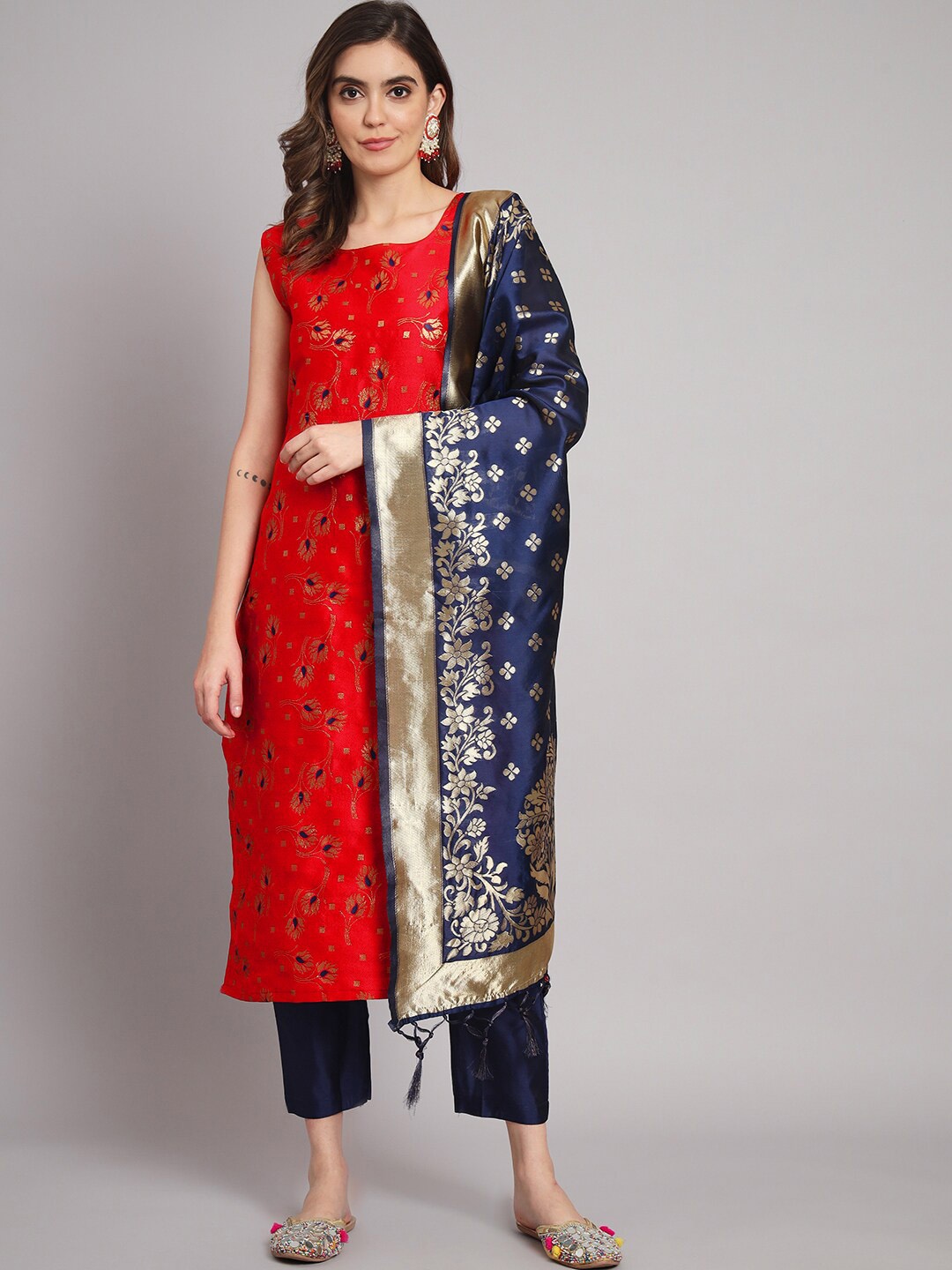 

KALINI Woven Design Kurta with Trousers & With Dupatta, Red