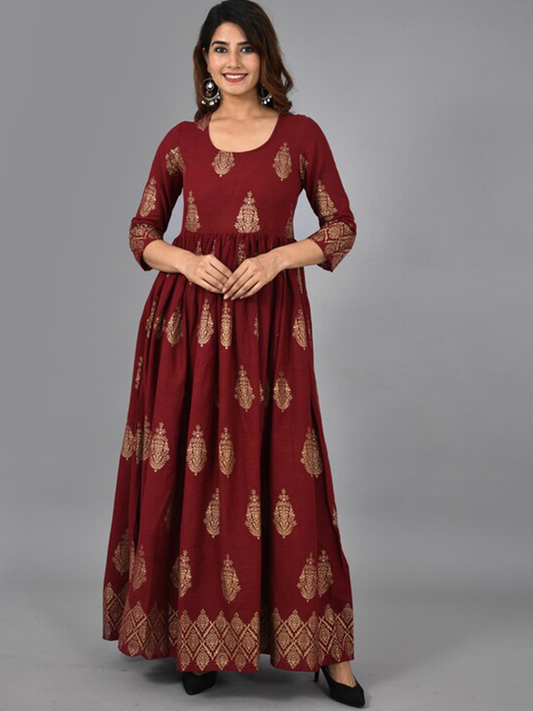 

KALINI Foil Printed Anarkali Kurta, Maroon