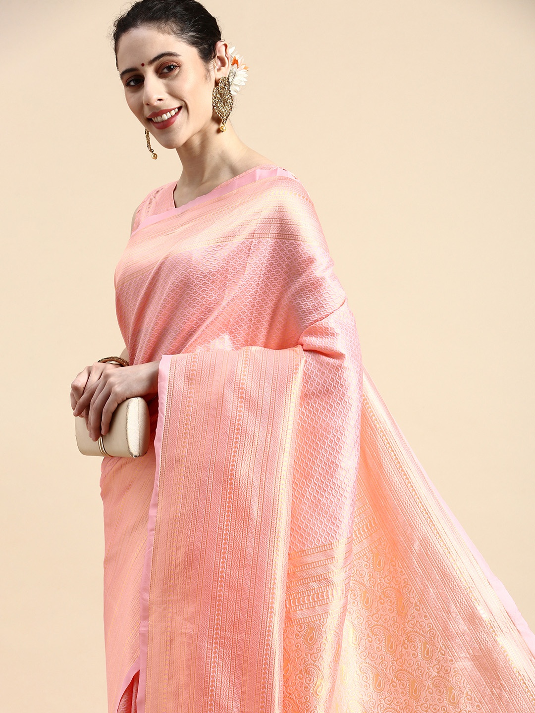 

VAIRAGEE Ethnic Motifs Banarasi Saree, Peach