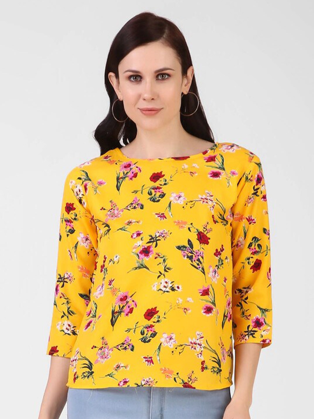 

KASHIAN Floral Printed Regular Top, Yellow