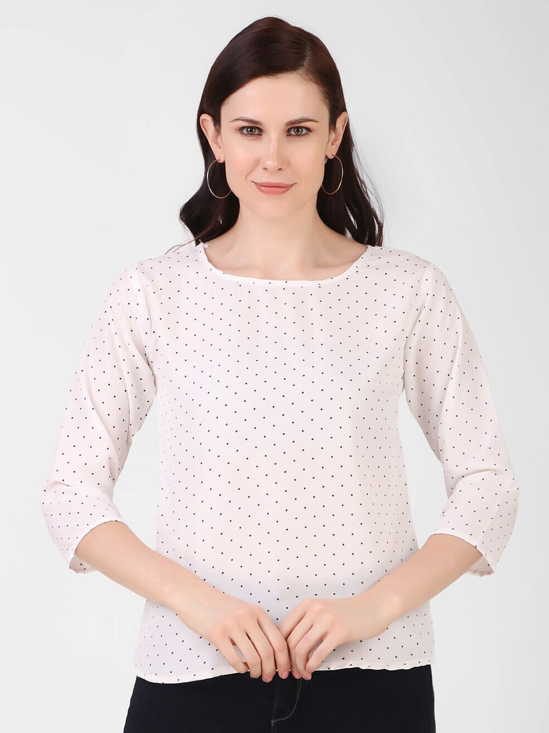

KASHIAN Polka Dot Printed Regular Top, White