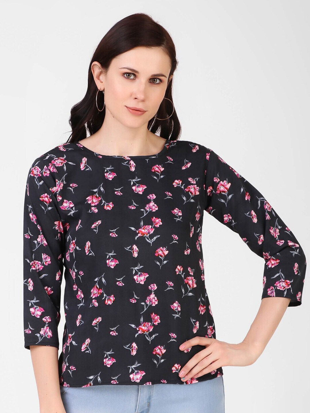 

KASHIAN Floral Printed Regular Top, Black