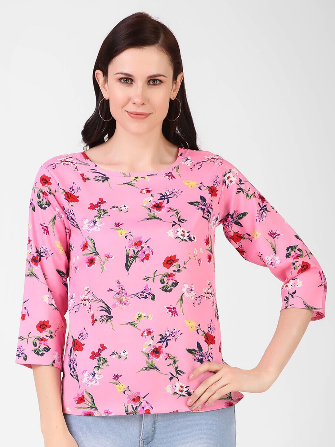 

KASHIAN Pink Floral Printed Regular Top