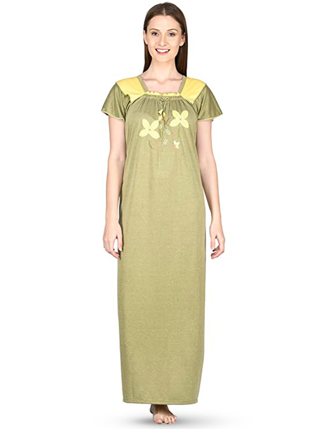 

Noty Floral Embroidered Maxi Nightdress, Olive