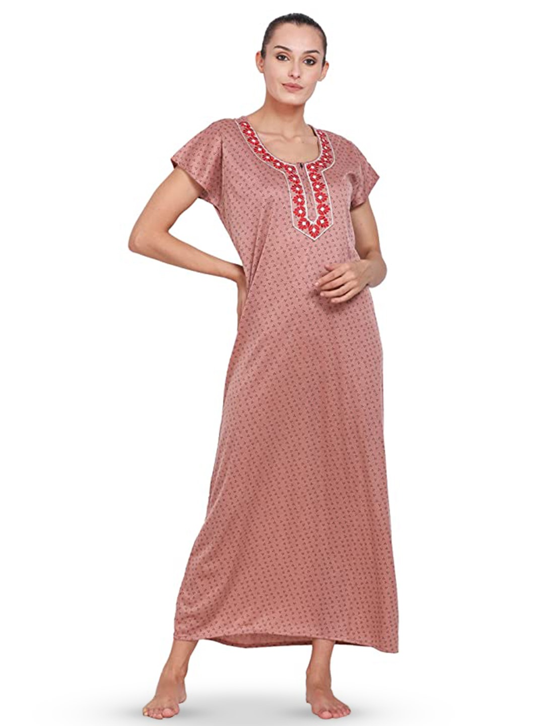 

Noty Floral Embroidered Maxi Nightdress, Pink