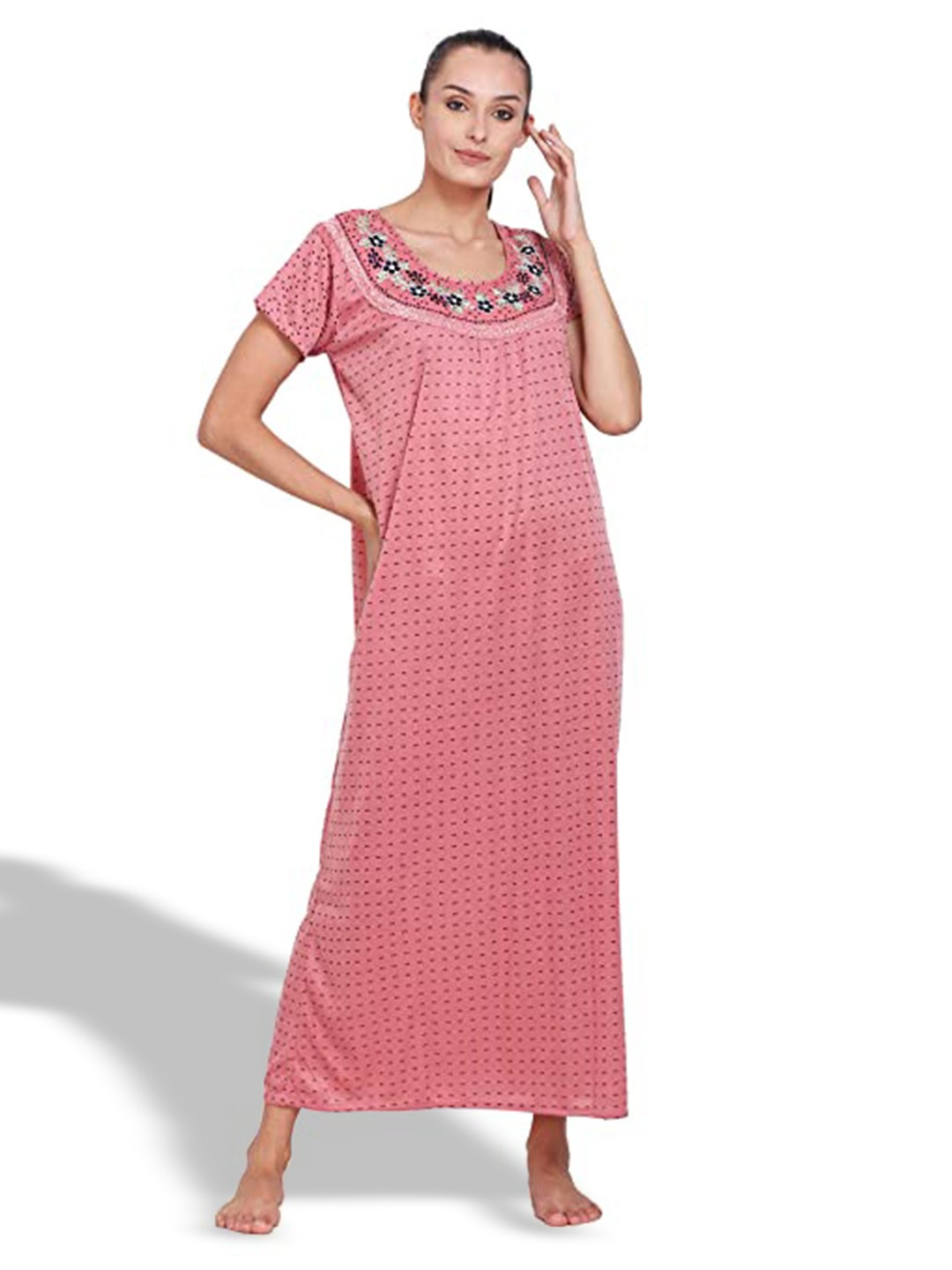 

Noty Floral Embroidered Maxi Nightdress, Pink