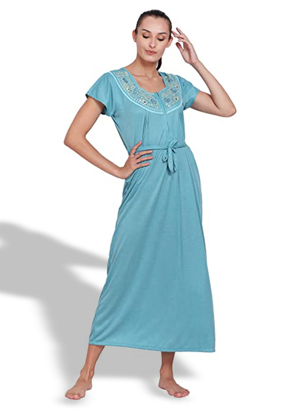 

Noty Floral Embroidered Maxi Nightdress, Green
