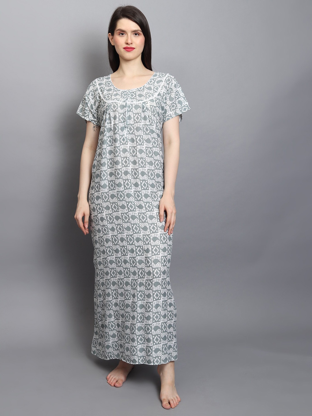 

Noty Ethnic Motifs Printed Maxi Nightdress, Grey