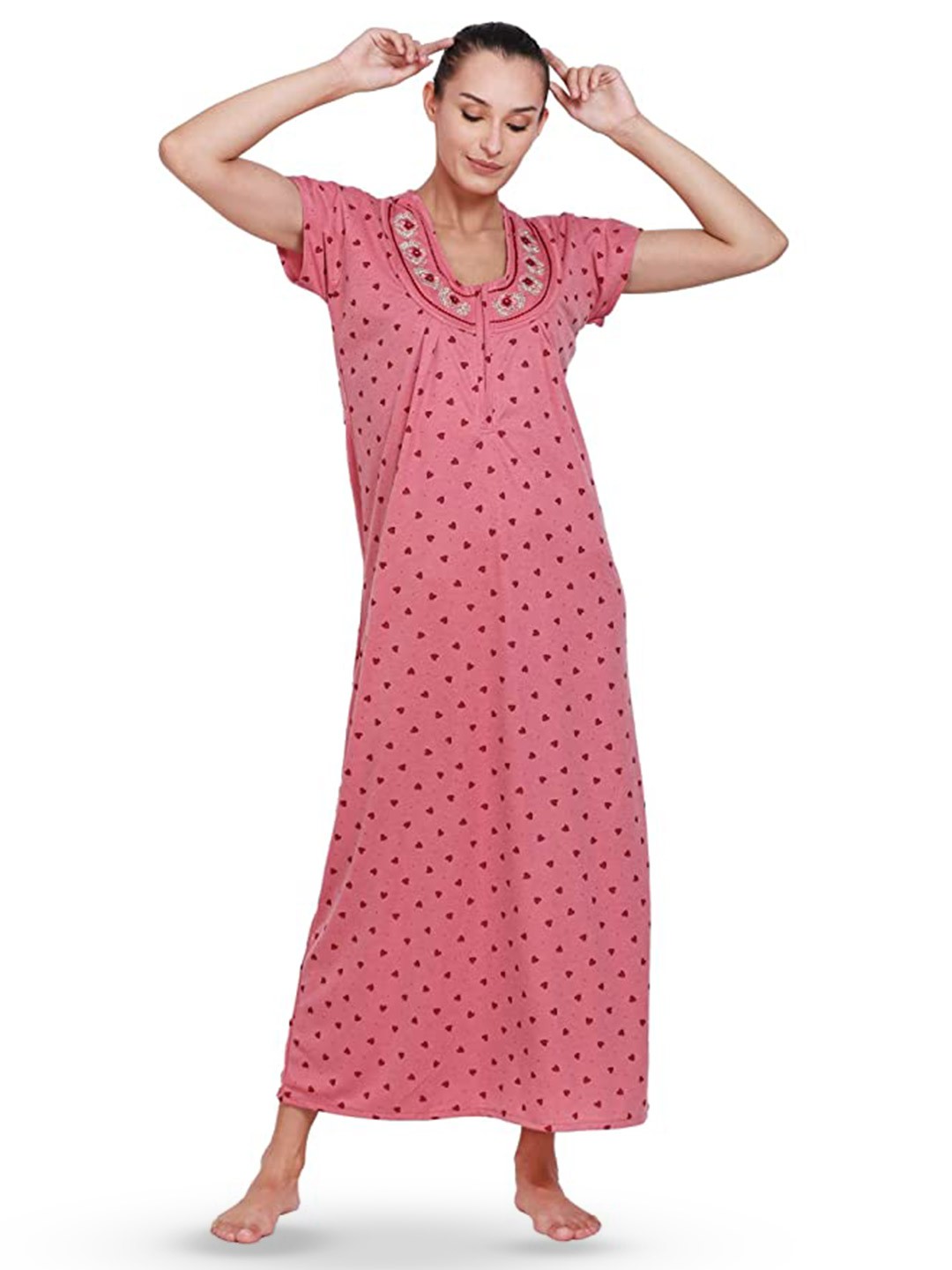 

Noty Floral Embroidered Maxi Nightdress, Pink