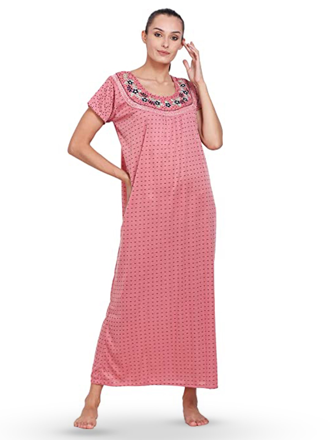 

Noty Floral Embroidered Maxi Nightdress, Peach